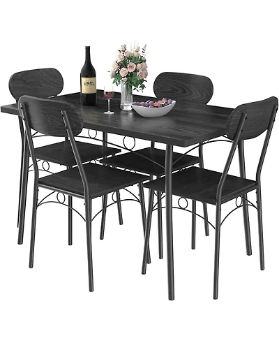 Slickblue Modern Industrial 5-Piece Dining Set with Wood Top Table and 4 Chairs
