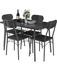 Slickblue Modern Industrial 5-Piece Dining Set with Wood Top Table and 4 Chairs