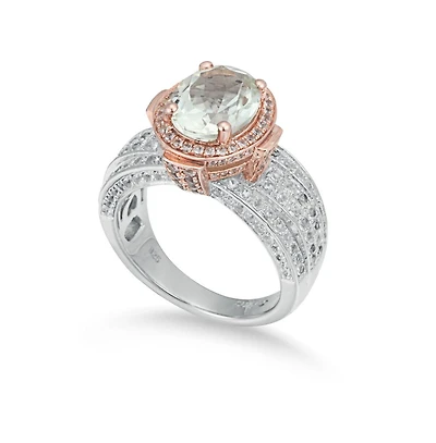 Suzy Levian New York Two-Tone Sterling Silver Oval Cut Center Topaz Cocktail Milano Ring