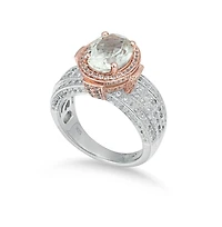 Suzy Levian New York Two-Tone Sterling Silver Oval Cut Center Topaz Cocktail Milano Ring