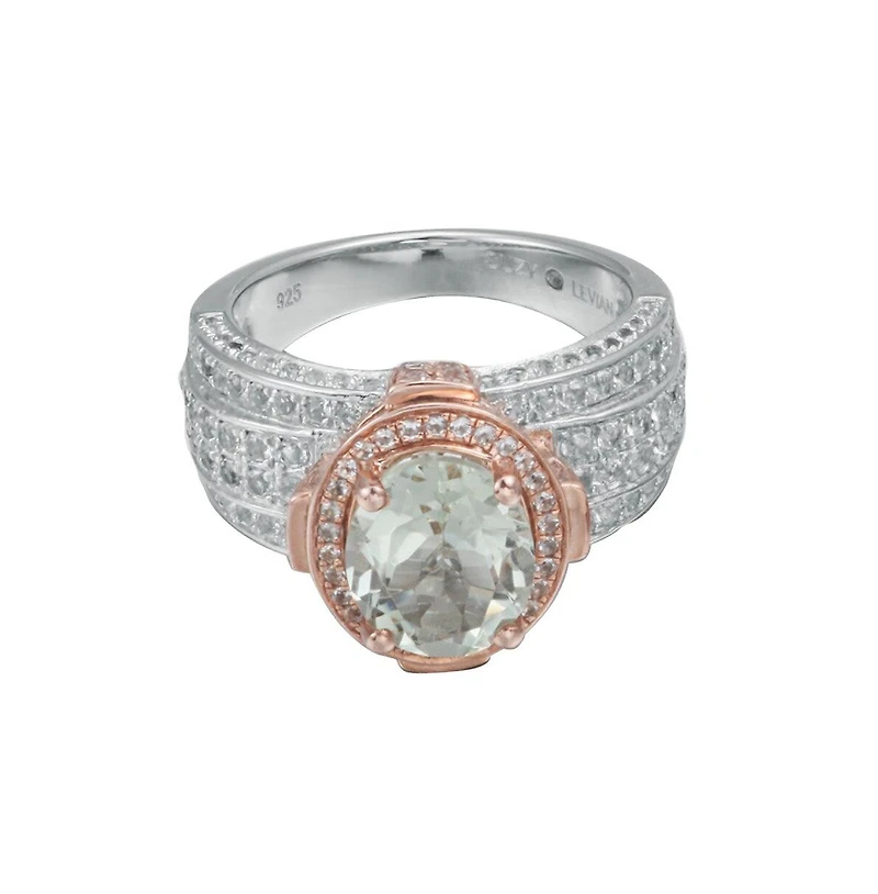 Suzy Levian New York Two-Tone Sterling Silver Oval Cut Center Topaz Cocktail Milano Ring