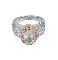 Suzy Levian New York Two-Tone Sterling Silver Oval Cut Center Topaz Cocktail Milano Ring