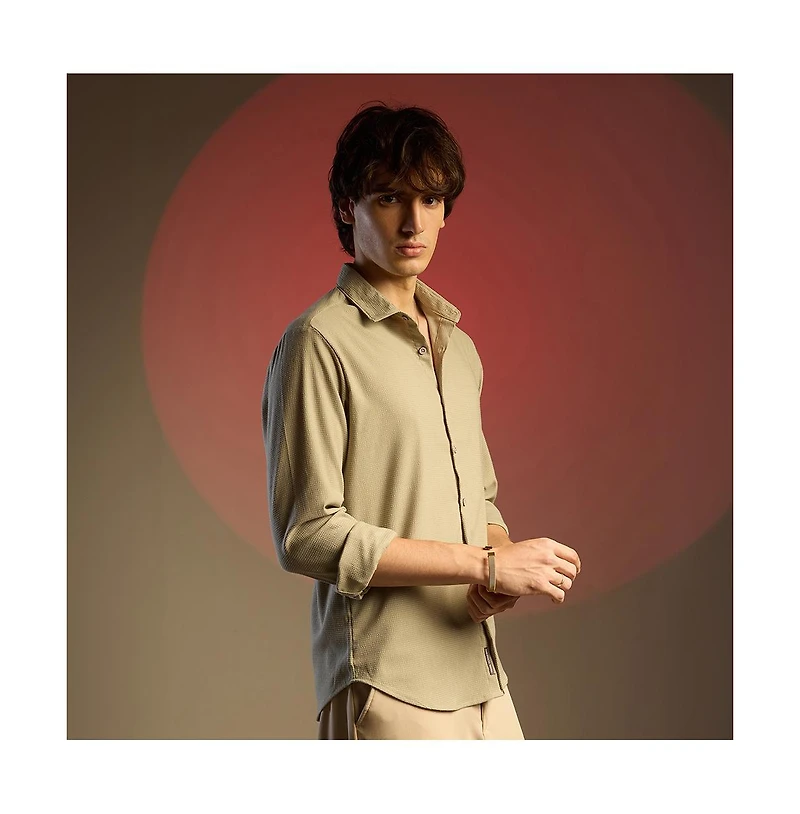 Campus Sutra Solid Seersucker Shirt