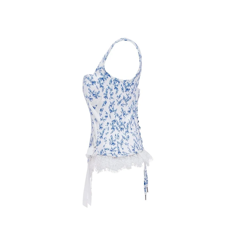 Milla Womens Blue lavender corset on straps with bows and ribbon lacing