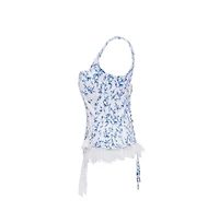 Milla Womens Blue lavender corset on straps with bows and ribbon lacing