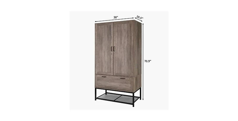 Slickblue Modern 2-Door Wardrobe Cabinet with Shoe Rack for Bedroom Storage and Organization