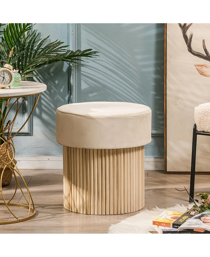 Nordlys - White Boucle Pouf with Storage Vintage Style Upholstery Living Room