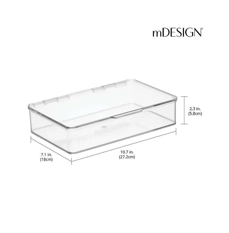 mDesign Plastic Stackable Bathroom Organizer Bin, Hinged Lid - 4 Pack - Clear