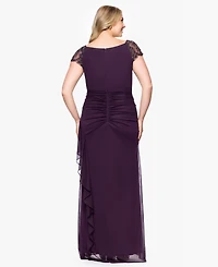 Xscape Plus-Size Beaded Boat Neck Mesh Gown