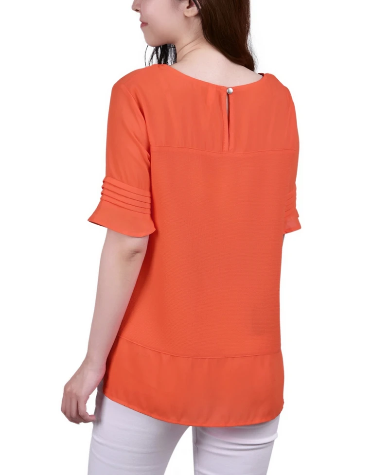 Ny Collection Petite Short Sleeve Dual Textured Top