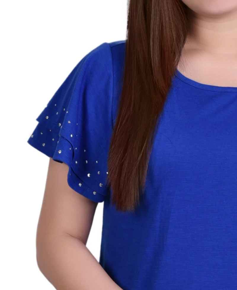 Ny Collection Petite Studded Short Sleeve Top