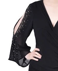 Ny Collection Petite Long Sleeve Surplice Dress