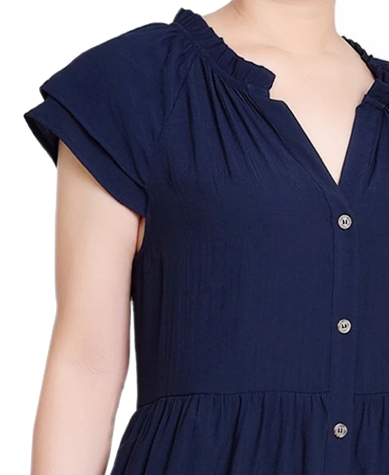 Ny Collection Petite Short Sleeve Midi Slubbed Dress