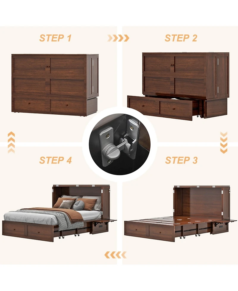 Livelylodge Murphy Bed Cabinet, Queen Murphy Bed with Usb and Charging Ports, Cabinet with Drawer Includes Storage Cabinet, Queen Suit for Guest Room,