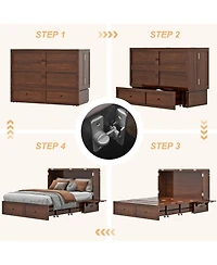 Livelylodge Murphy Bed Cabinet, Queen Murphy Bed with Usb and Charging Ports, Cabinet with Drawer Includes Storage Cabinet, Queen Suit for Guest Room,