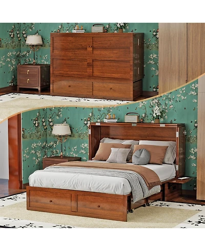 Livelylodge Murphy Bed Cabinet, Queen Murphy Bed with Usb and Charging Ports, Cabinet with Drawer Includes Storage Cabinet, Queen Suit for Guest Room,