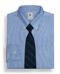 Men's Regular Fit Non-Iron Polo Button-Down Thin Stripe Broadcloth Dress Shirt