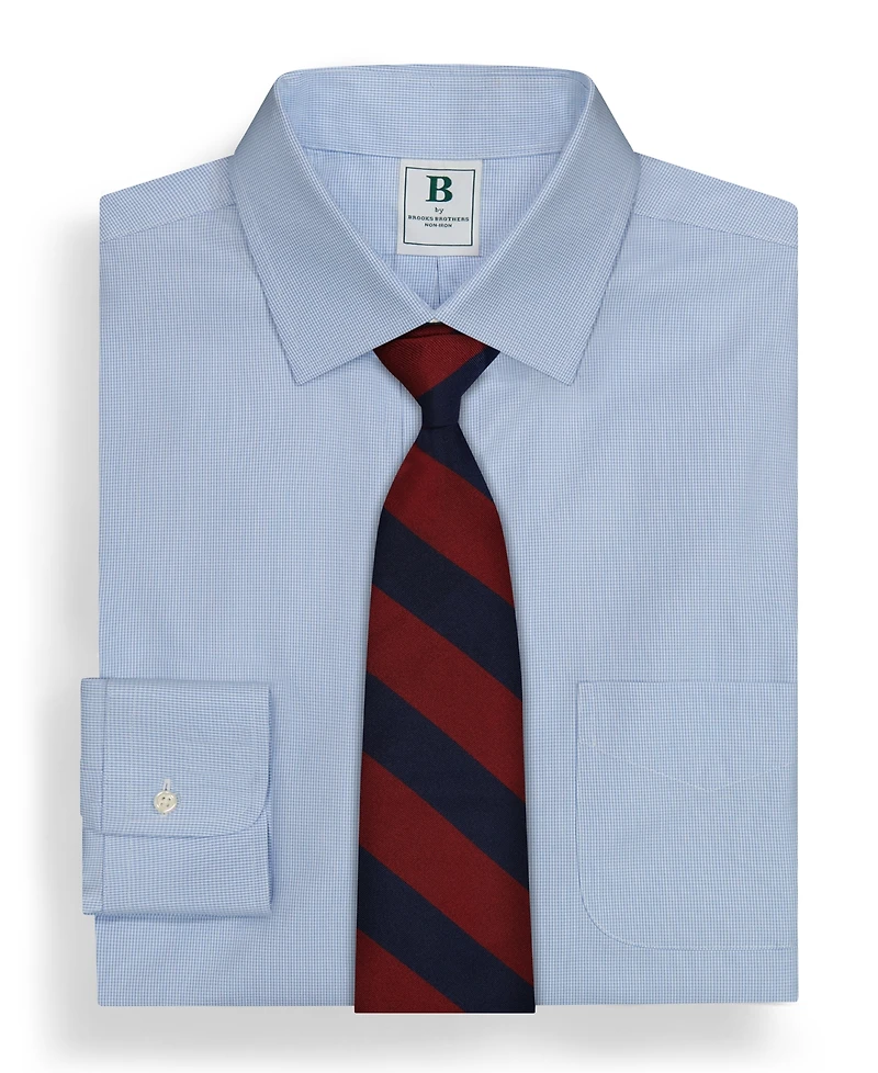 Men's Regular Fit Non-Iron Spread Collar Micro-Houndstooth Pinpoint Dress Shirt