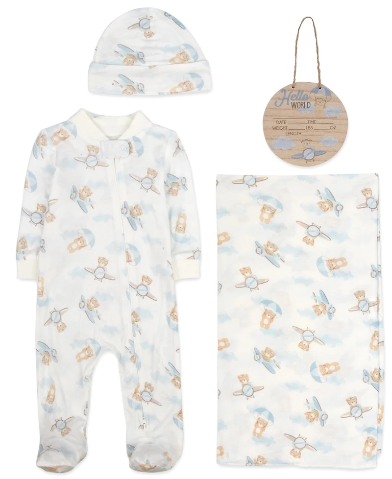 Baby Essentials Boys 4-Piece Teddy Bear Layette Set