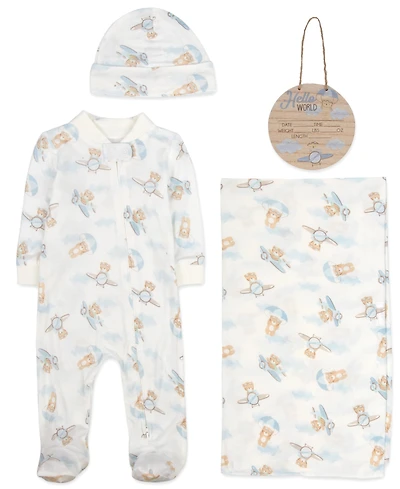 Baby Essentials Boys 4-Piece Teddy Bear Layette Set