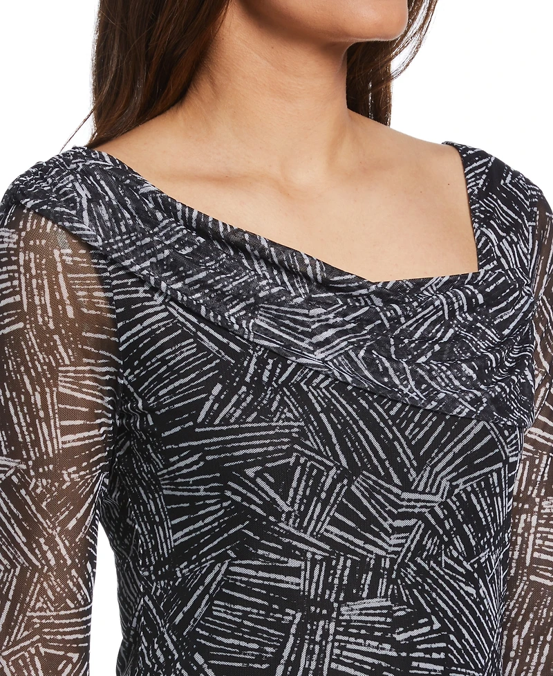 Ella Rafaella Women's Printed Asymmetrical Mesh Top