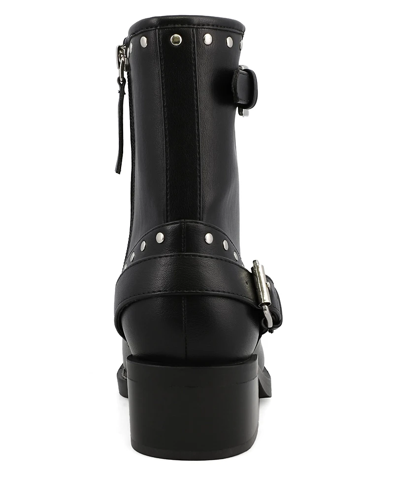 Mia Women's Delores Square Toe Studded Buckle Booties