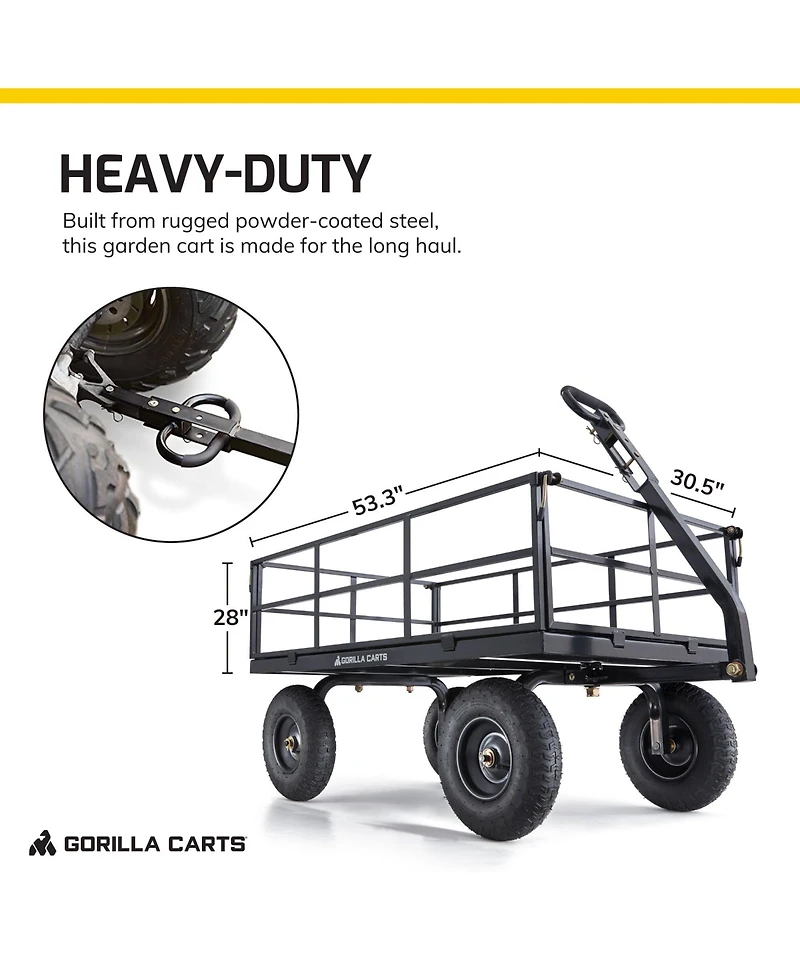 Gorilla Carts Steel Utility Cart, 9 Cubic Feet Garden Wagon with Removable Sides