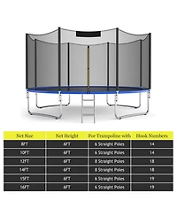Akiudex 8–16 Ft Round Trampoline Replacement Safety Net with Zipper and Buckles for Straight Pole Frames