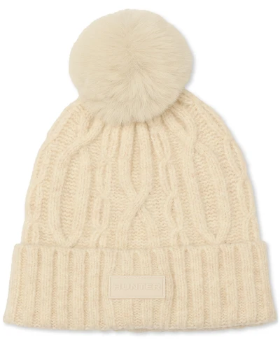Hunter Faux-Fur-Pom Cable-Knit Beanie