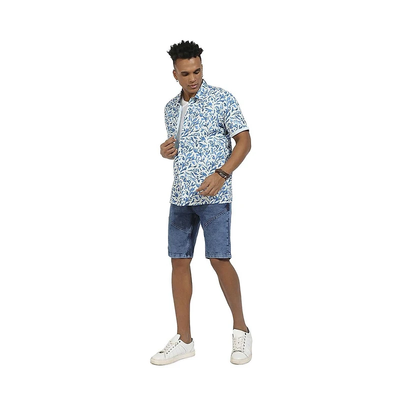 Campus Sutra Men's Blue Foliage Strokes Shirt