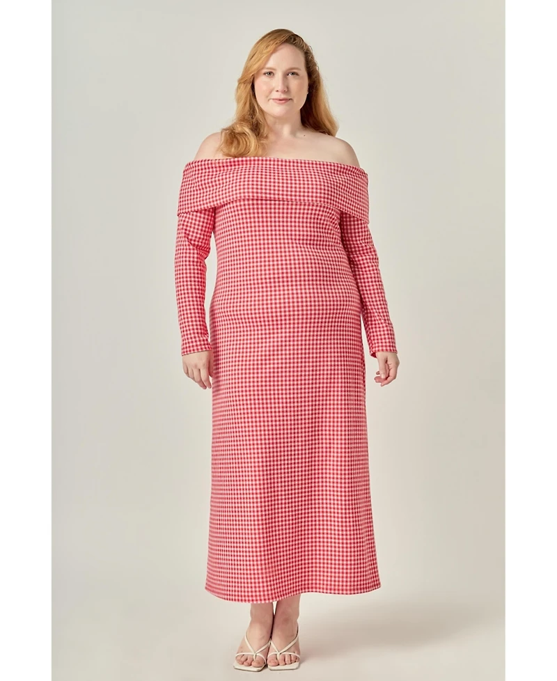 English Factory Women's Gingham Off The Shoulder Midi Dress