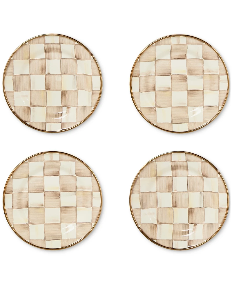 MacKenzie-Childs Mocha Check Appetizer Plates, Set of 4