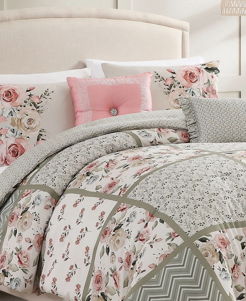 Bebejan Sage Serenity 100% Cotton Sateen 5 Piece Queen Size Reversible Comforter Set