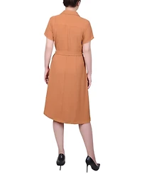 Ny Collection Petite Short Sleeve Belted Shirtdress