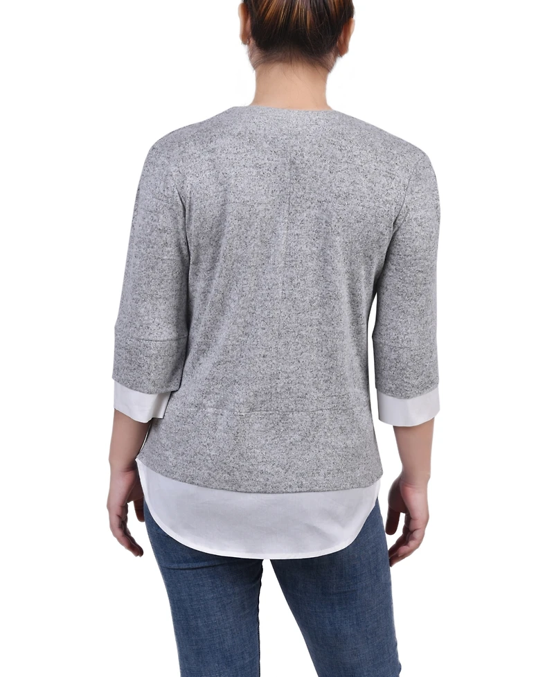 Ny Collection Petite Long Sleeve 2-In 1 Top
