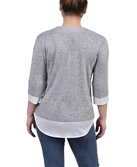 Ny Collection Petite Long Sleeve 2-In 1 Top