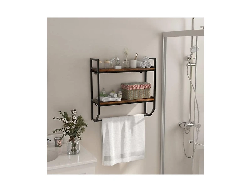 Slickblue Wall-Mounted Over Toilet Shelving Unit with 2 Shelves and Towel Bar for Bathroom Storage