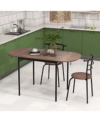 Gymax 3 Pcs Foldable Dining Table Set w/ 2 Chairs Industrial Oval Corner Dining Set