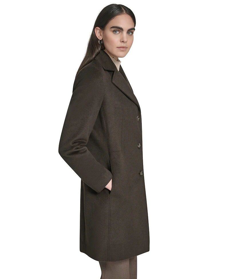 Calvin Klein Womens Single-Breasted Wool Blend Coat