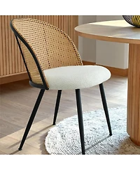 Maison Boucle Modern 5-Piece Dining Set with Round Table & Rattan-Back Chairs, Black Finish, 43" Diameter, Kitchen & Dining Room Furniture-Maison Bouc