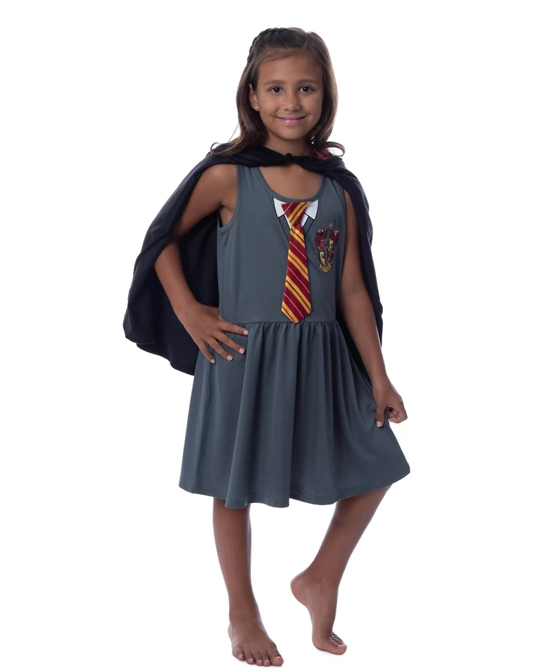 Harry Potter Girls Gryffindor House Uniform Sleeveless Nightgown Pajama With Cape