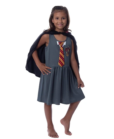 Harry Potter Girls Gryffindor House Uniform Sleeveless Nightgown Pajama With Cape