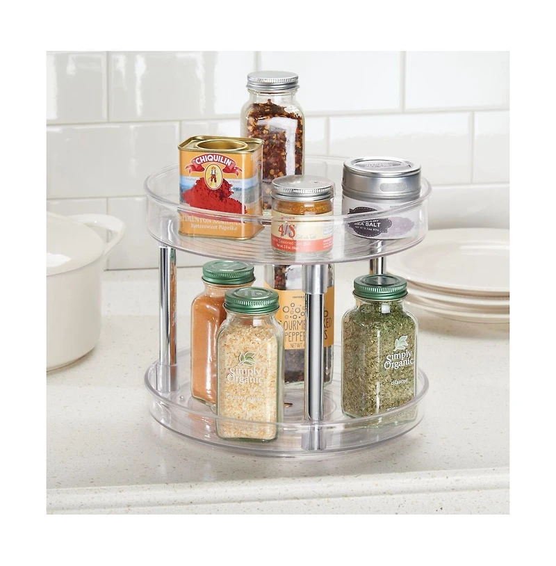 iDesign 9-Inch Recycled Plastic 2-Tier Lazy Susan Organizer - Clear/Chrome