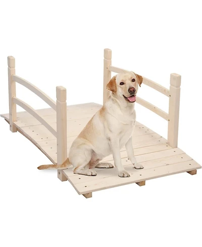 Slickblue Wooden Garden Bridge with Rails, Outdoor Decor in Classic Wood Finish