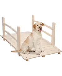 Slickblue Wooden Garden Bridge with Rails, Outdoor Decor in Classic Wood Finish