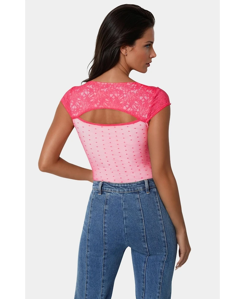 Bebe Women's Swiss Dot Lace Bodysuit
