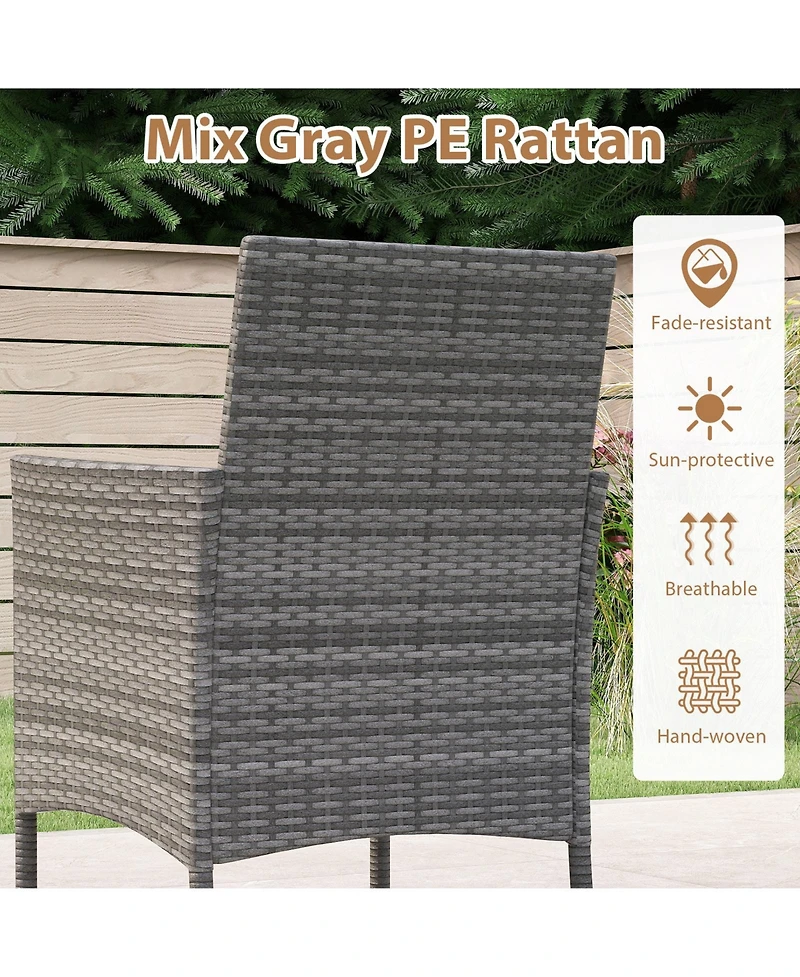 Gymax 5 Pcs Pe Wicker Patio Dining Set w/ Cushions & 1.97'' Umbrella Hole Outdoor