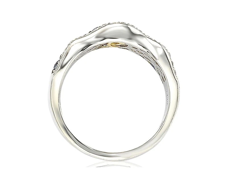 Suzy Levian New York Sterling Silver Sapphire & Created White 9 Stone Curvy Frame Ring