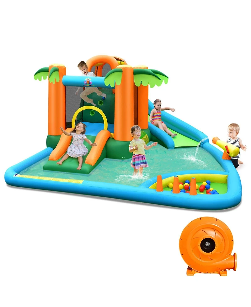 7-in-1 Inflatable Water Slide Park with 780W Blower