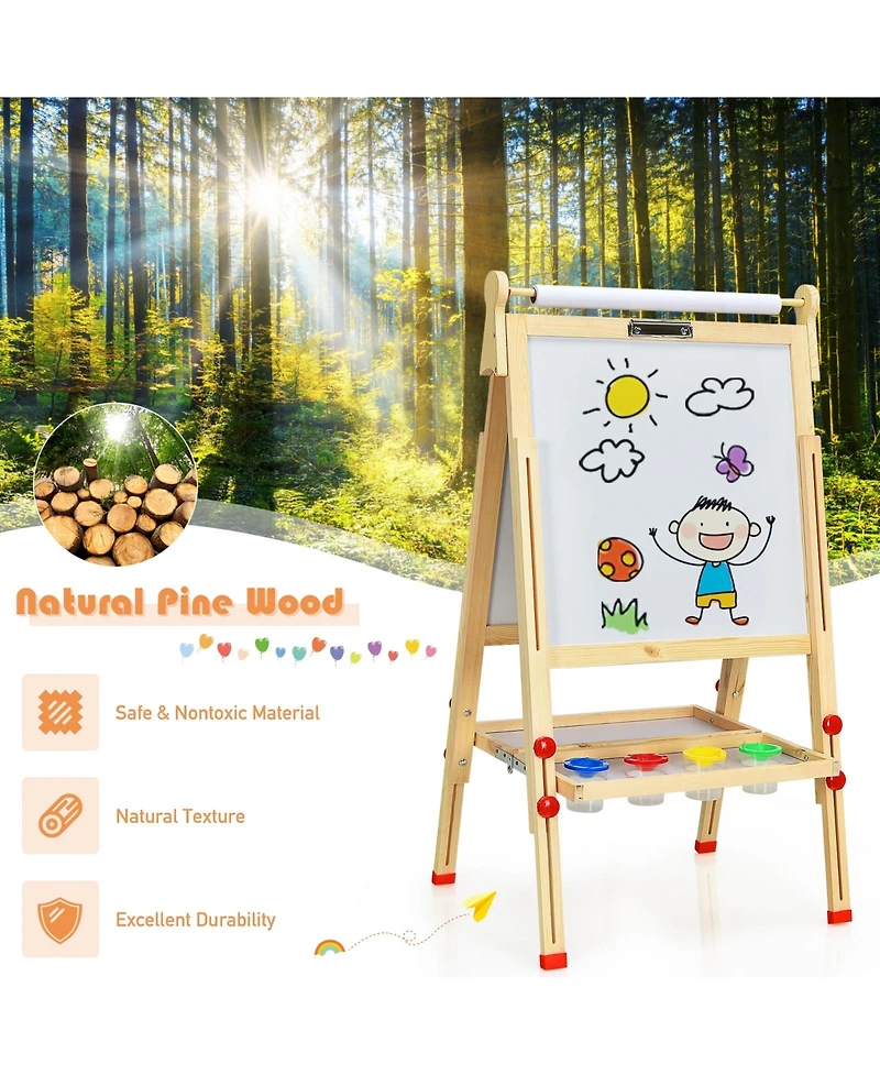 Akiudex kids art easel with paper roll double-sided regulable drawing easel plank